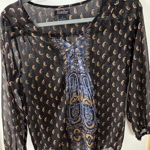 Lucky Brand Black and Blue Patterned Blouse